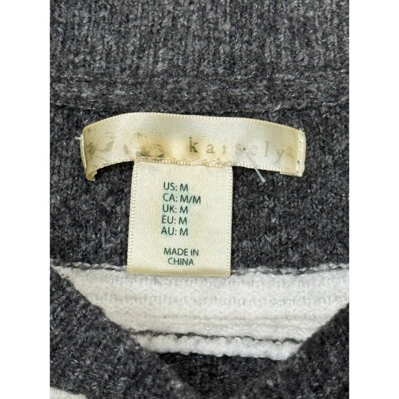 Kaisely Womens Dark Gray and Cream Striped Sweater Long Sleeve Ribbed Medium - Picture 8 of 14